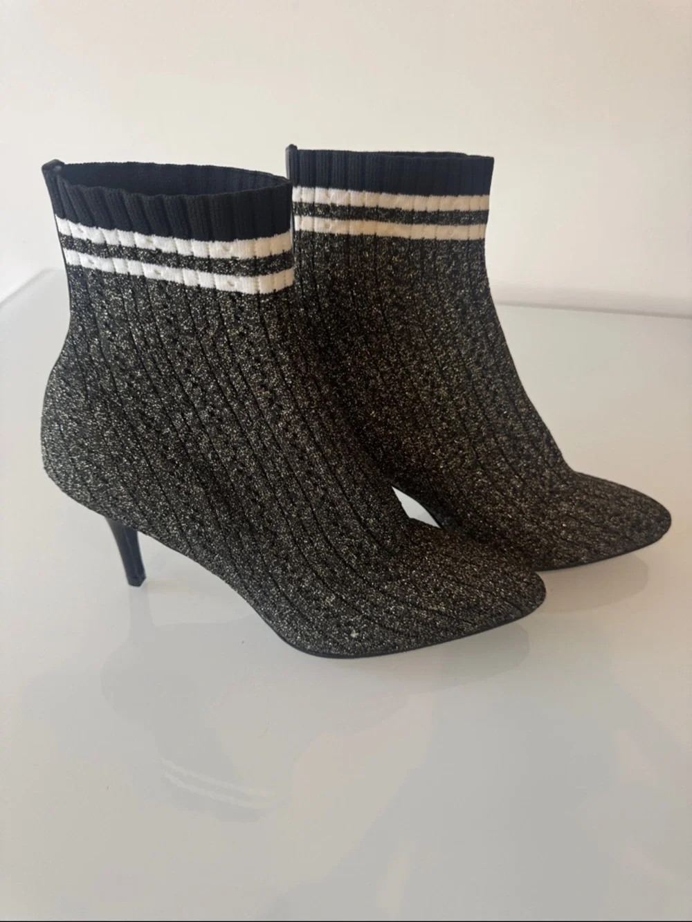 Stuart Weitzman Waverly Sock Bootie Black Metallic Size 7.5
